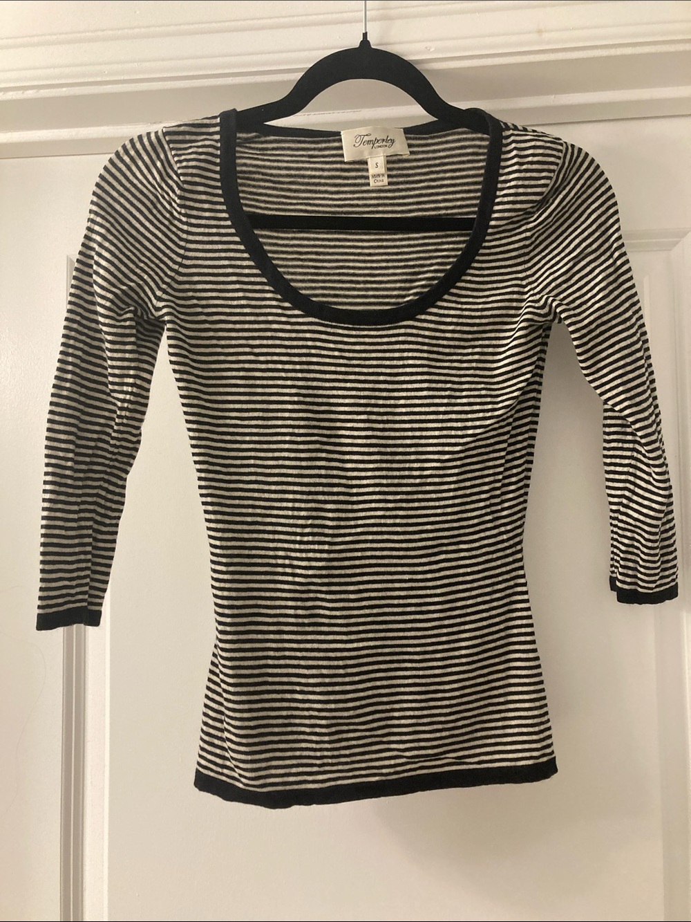 Temperley London Black and White Striped Scoop Neck Long Sleeve Top